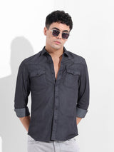 Men's Black Casual Solid Full Sleeves Shirt