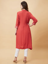 Women's Brown Embroidered Pleated A-Line Kurta