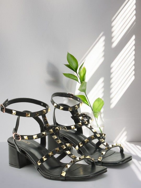 Women's Black Casual Hook & Loop Heels