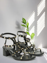 Women's Black Casual Hook & Loop Heels