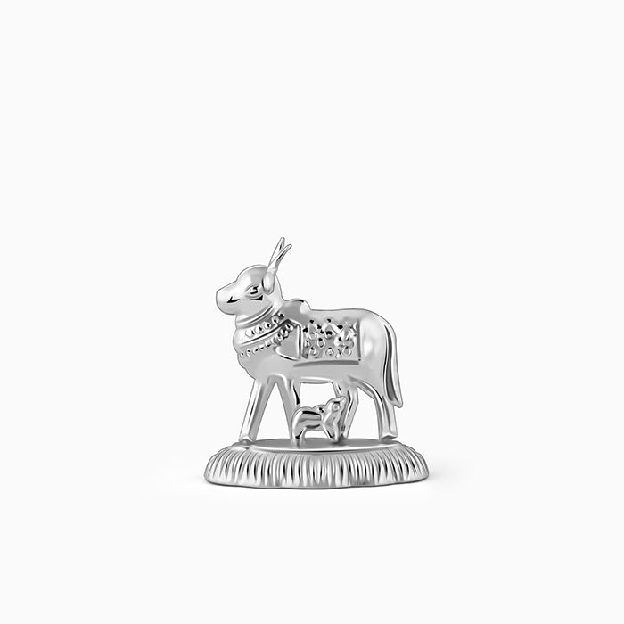 Silver Auspicious Kamadhenu Cow and Calf Idol