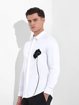 Men's White Casual Printed Full Sleeves Shirt