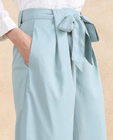 Women's Light Teal Polyester Blend Plain Ankle Length Wide Trouser