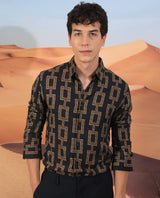 Men's Black Casual Regular Fit Printed Full Sleeves Shirt