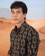 Men's Black Casual Regular Fit Printed Full Sleeves Shirt