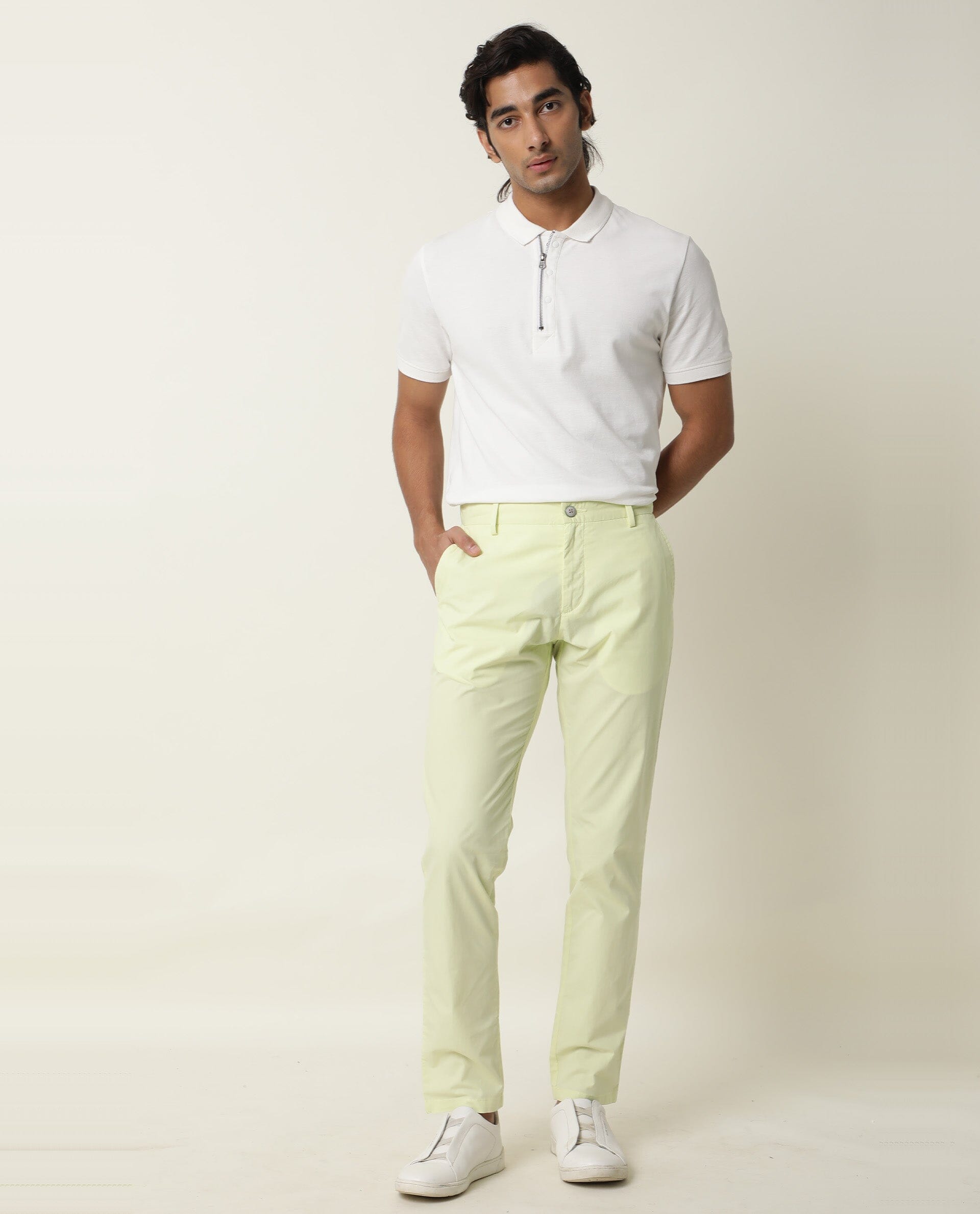 Men's Yellow Casual Regular Fit Solid Trouser