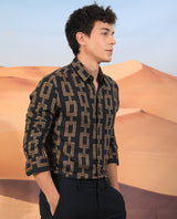 Men's Black Casual Regular Fit Printed Full Sleeves Shirt