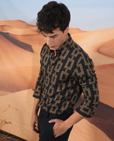 Men's Black Casual Regular Fit Printed Full Sleeves Shirt