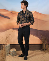 Men's Black Casual Regular Fit Printed Full Sleeves Shirt