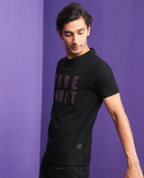Men's Black Casual Slim Fit Printed Half Sleeves Tshirt