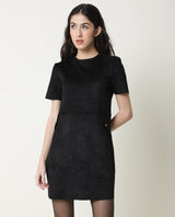 Women's Sions Black Round Neck Short Sleeves Mini Dress