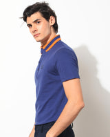 Men's Blue Casual Regular Fit Solid Half Sleeves Polo Tshirt