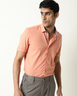 Men's Orange Casual Regular Fit Solid Half Sleeves Shirt