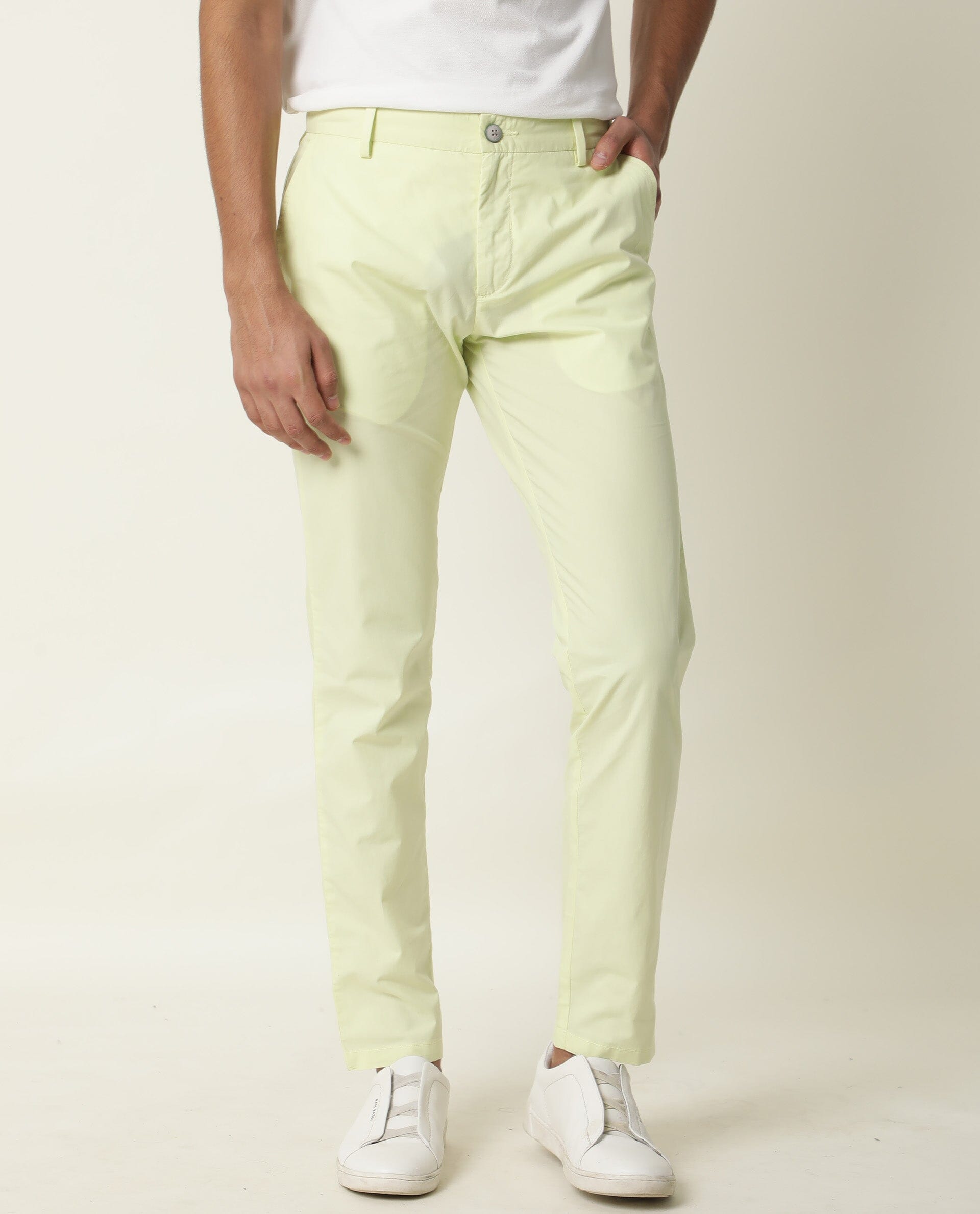 Men's Yellow Casual Regular Fit Solid Trouser