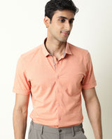 Men's Orange Casual Regular Fit Solid Half Sleeves Shirt