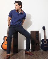 Men's Blue Casual Regular Fit Solid Half Sleeves Polo Tshirt