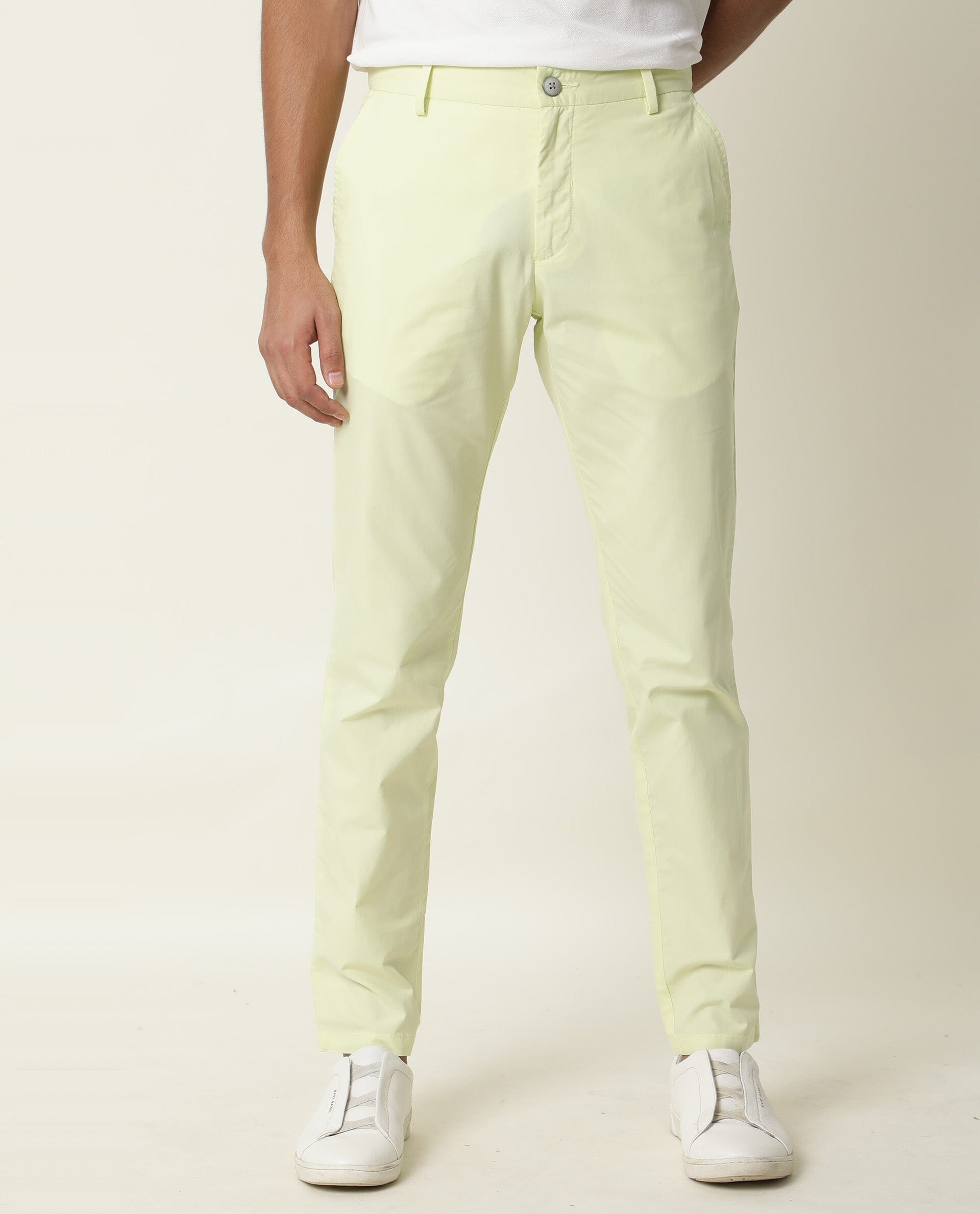 Men's Yellow Casual Regular Fit Solid Trouser