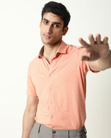 Men's Orange Casual Regular Fit Solid Half Sleeves Shirt