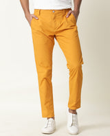 Men's Yellow Casual Regular Fit Solid Trouser