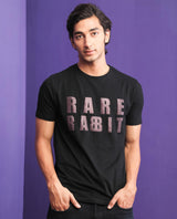 Men's Black Casual Slim Fit Printed Half Sleeves Tshirt