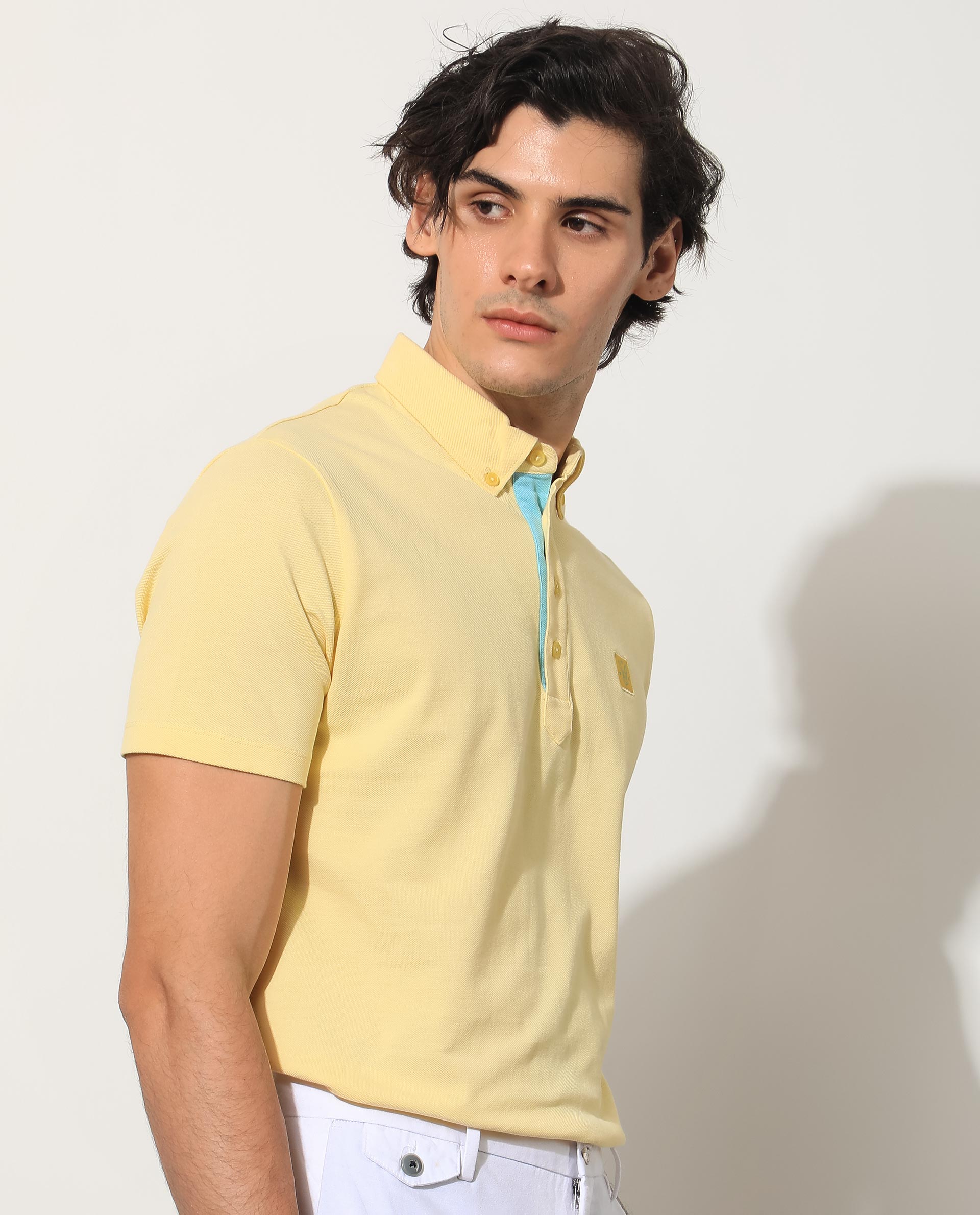 Men's Yellow Casual Regular Fit Solid Half Sleeves Polo Tshirt