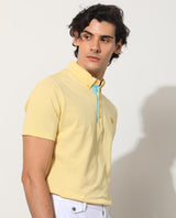 Men's Yellow Casual Regular Fit Solid Half Sleeves Polo Tshirt