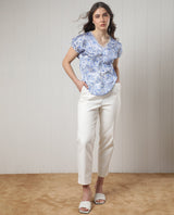 Women's Blue Casual Half Sleeves Top