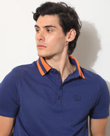 Men's Blue Casual Regular Fit Solid Half Sleeves Polo Tshirt