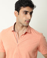 Men's Orange Casual Regular Fit Solid Half Sleeves Shirt