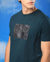 Men's Green Casual Slim Fit Printed Half Sleeves Tshirt