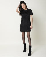 Women's Sions Black Round Neck Short Sleeves Mini Dress
