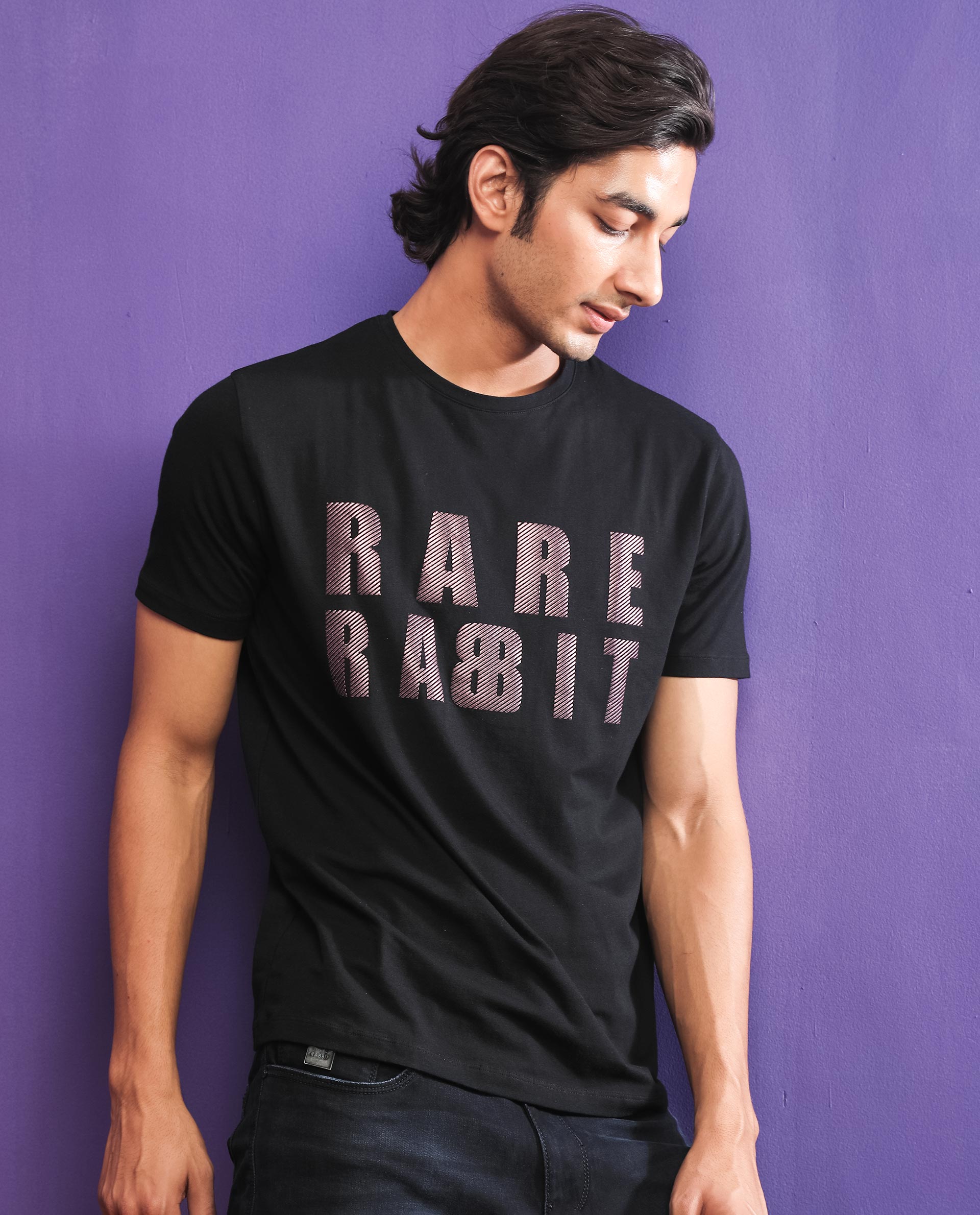 Men's Black Casual Slim Fit Printed Half Sleeves Tshirt