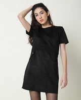 Women's Sions Black Round Neck Short Sleeves Mini Dress