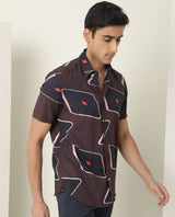 Men's Brown Casual Regular Fit Printed Half Sleeves Shirt