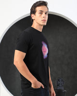 Men's Black Casual Slim Fit Printed Half Sleeves Tshirt