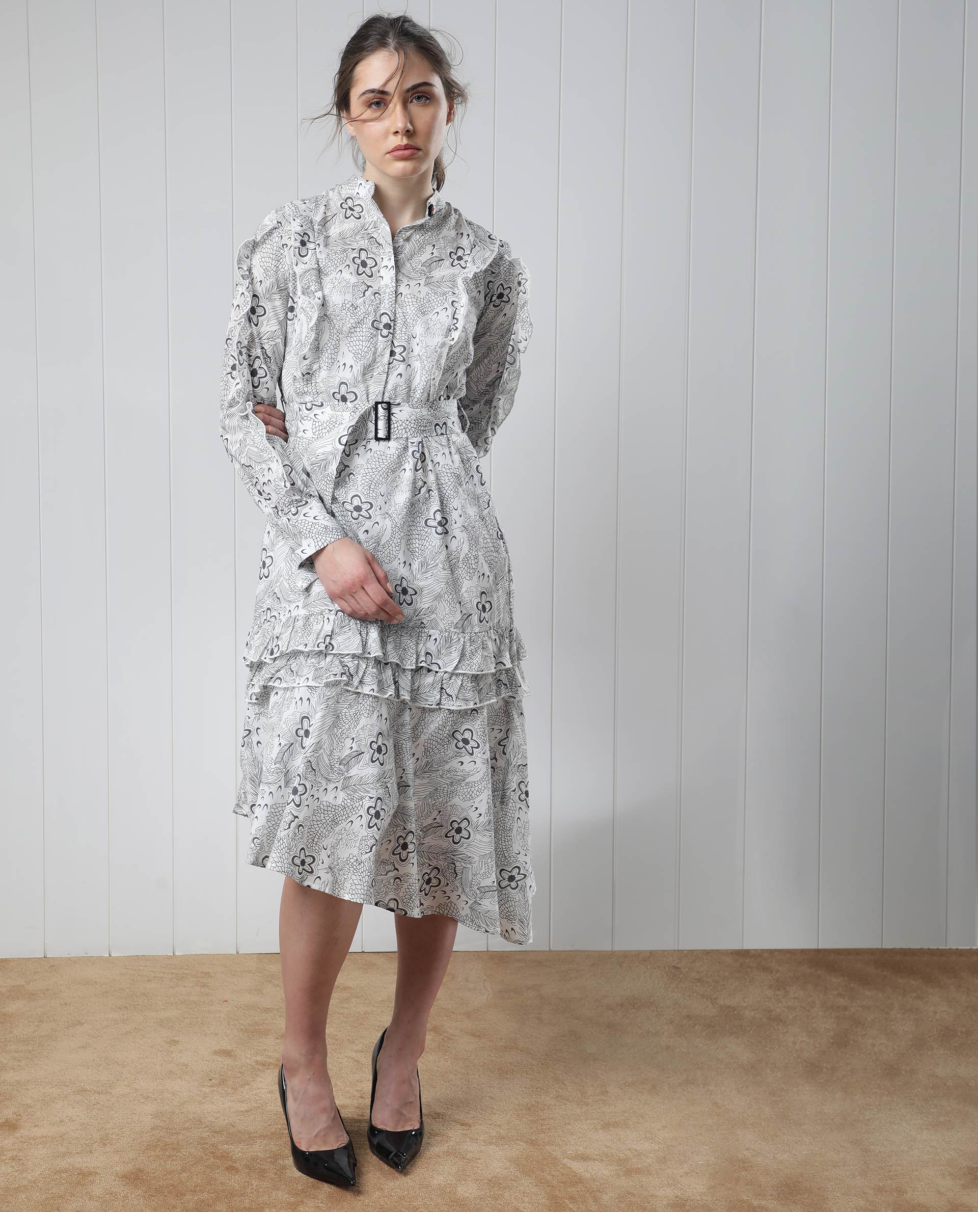 Women's White Casual Full Sleeves Dress