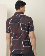 Men's Brown Casual Regular Fit Printed Half Sleeves Shirt