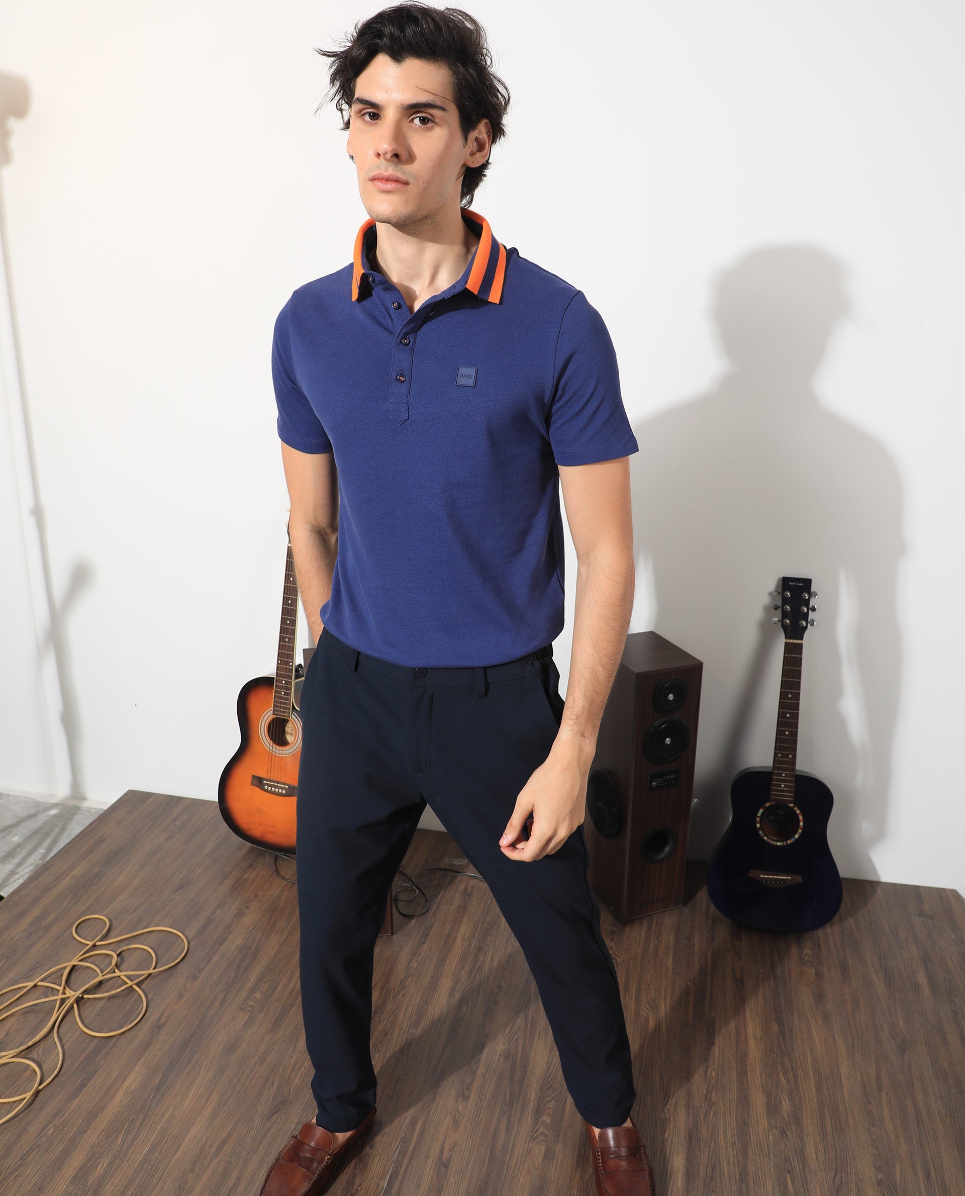 Men's Blue Casual Regular Fit Solid Half Sleeves Polo Tshirt