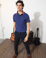 Men's Blue Casual Regular Fit Solid Half Sleeves Polo Tshirt