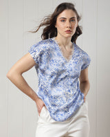 Women's Blue Casual Half Sleeves Top