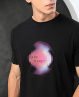 Men's Black Casual Slim Fit Printed Half Sleeves Tshirt