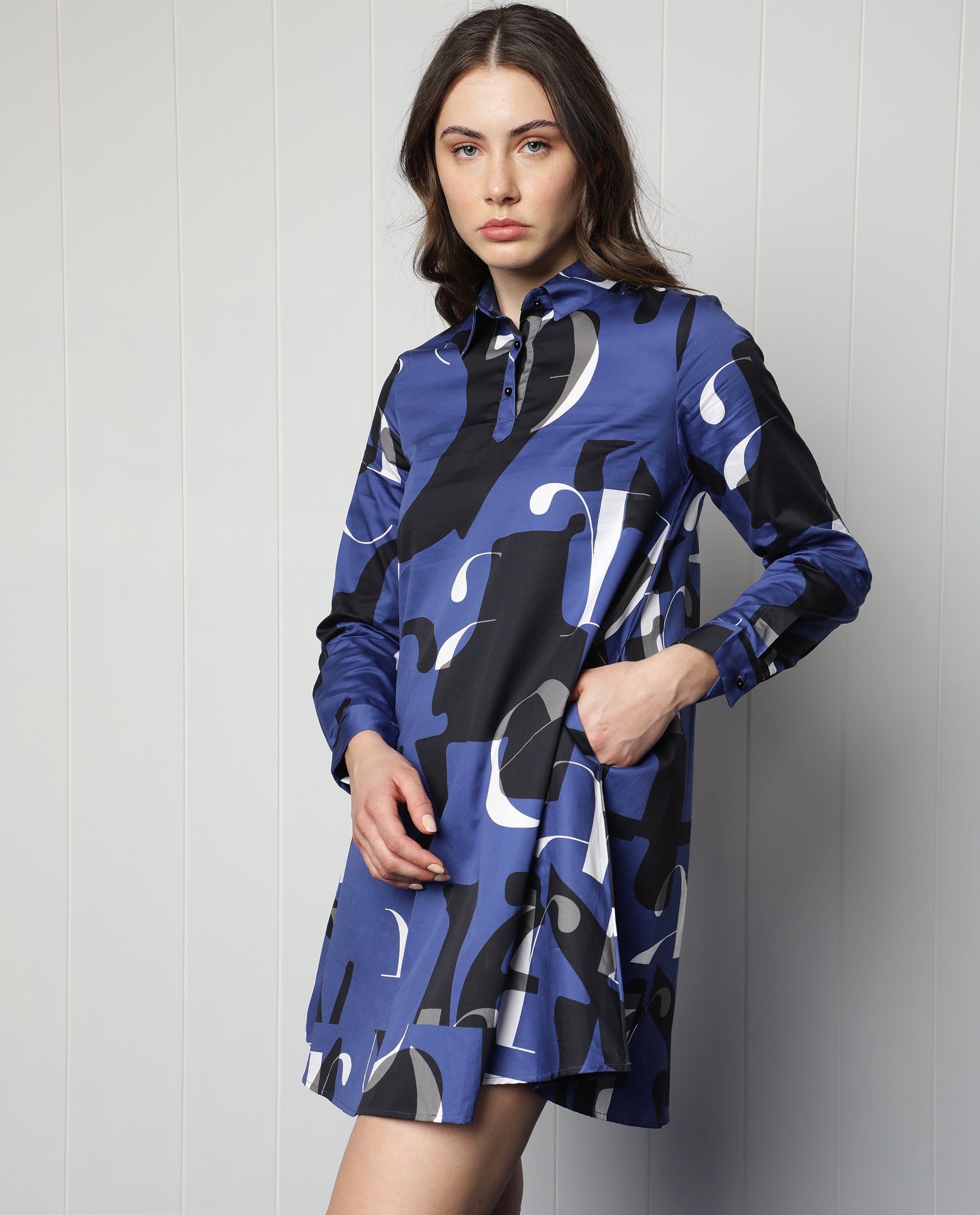 Women's Blue Casual Full Sleeves Dress