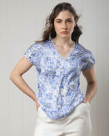 Women's Blue Casual Half Sleeves Top