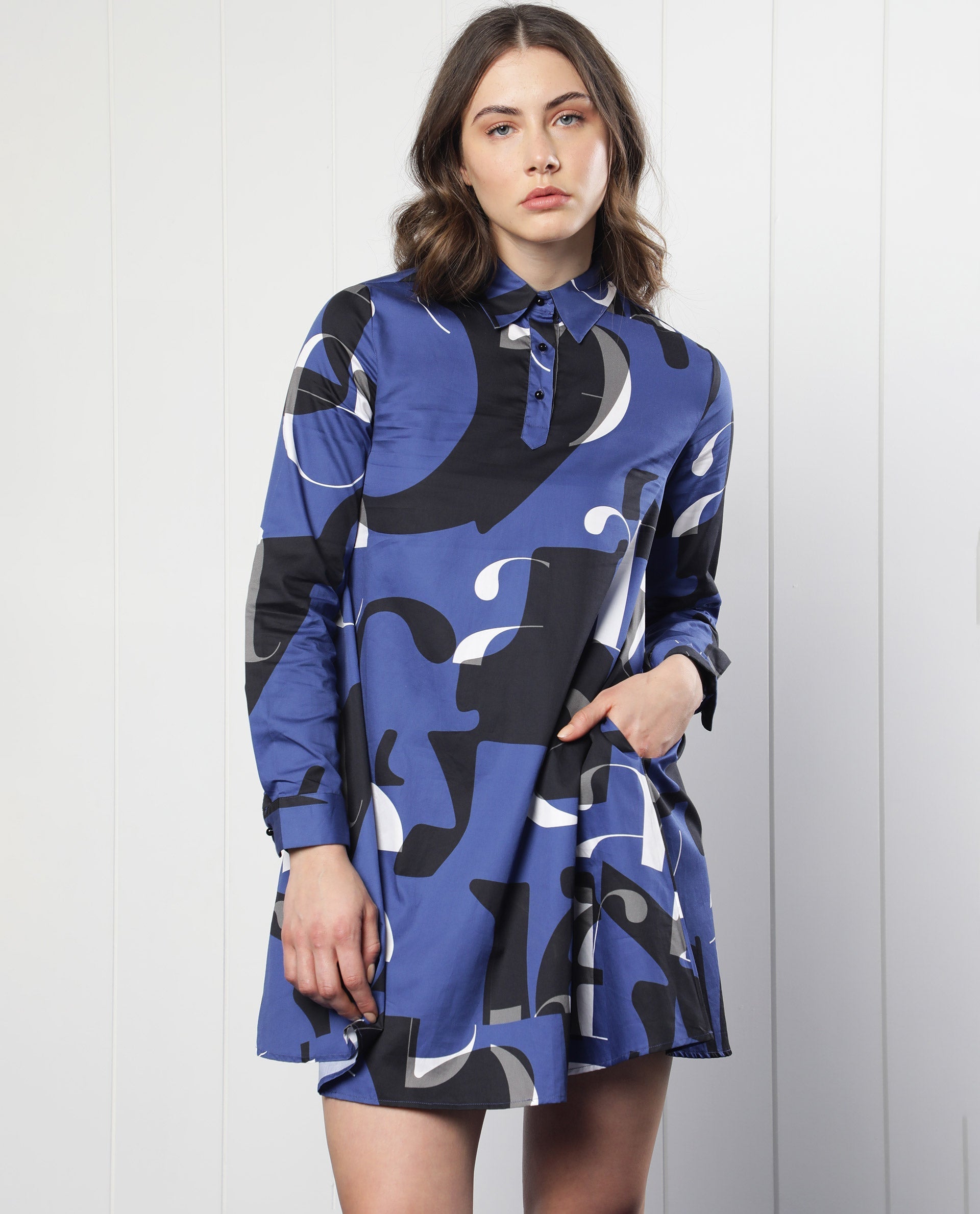 Women's Blue Casual Full Sleeves Dress