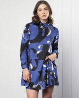 Women's Blue Casual Full Sleeves Dress