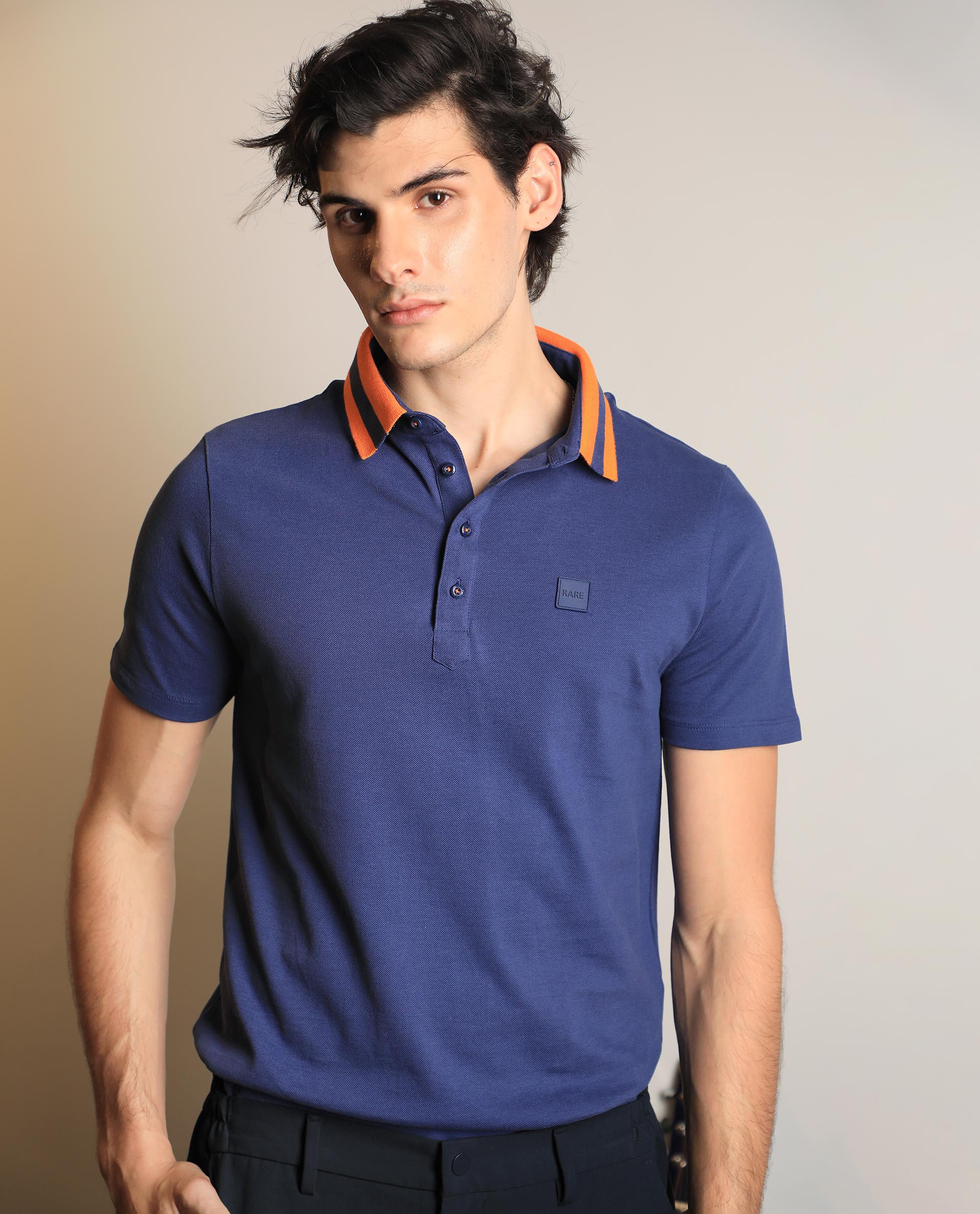 Men's Blue Casual Regular Fit Solid Half Sleeves Polo Tshirt