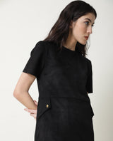 Women's Sions Black Round Neck Short Sleeves Mini Dress