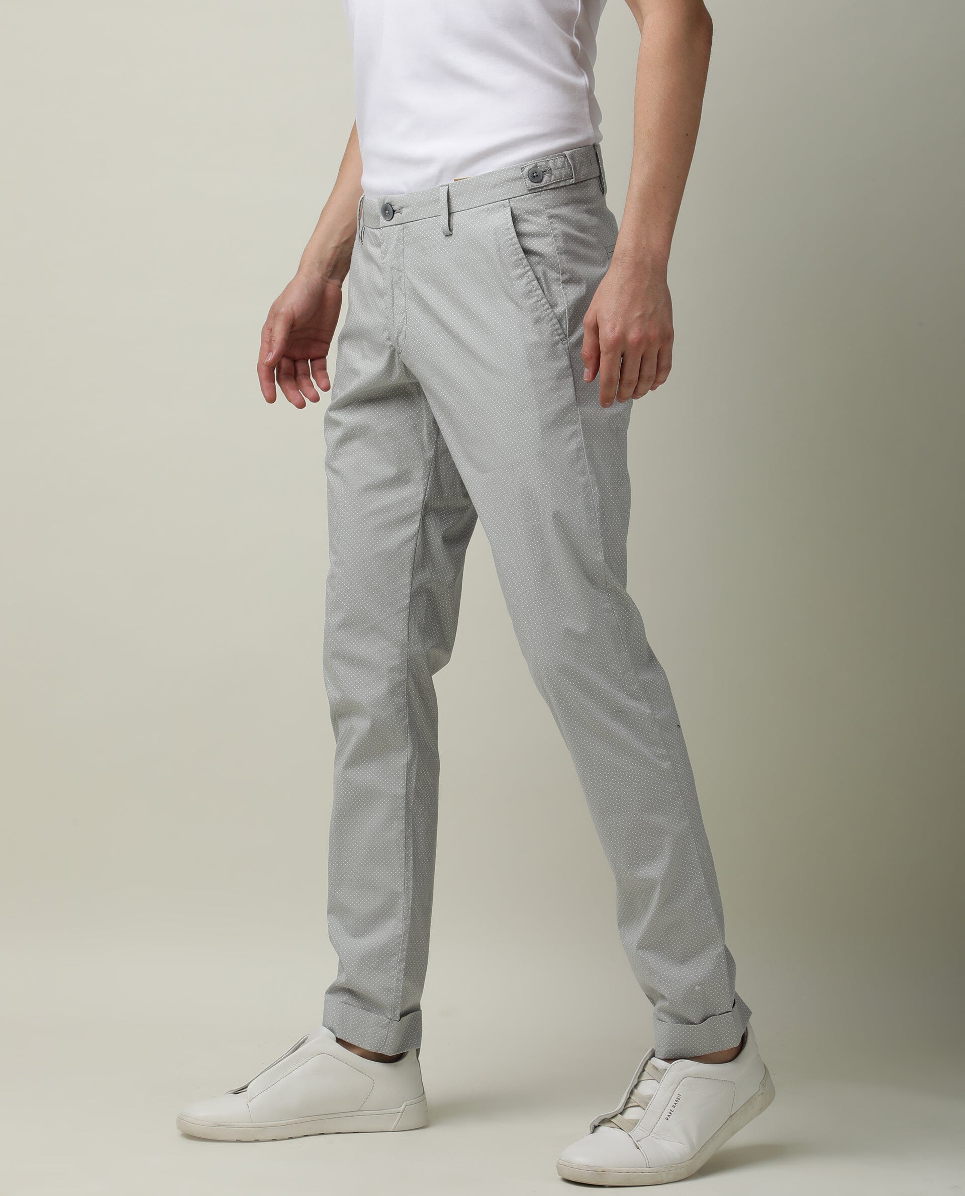 Men's Grey Casual Slim Fit Printed Trouser