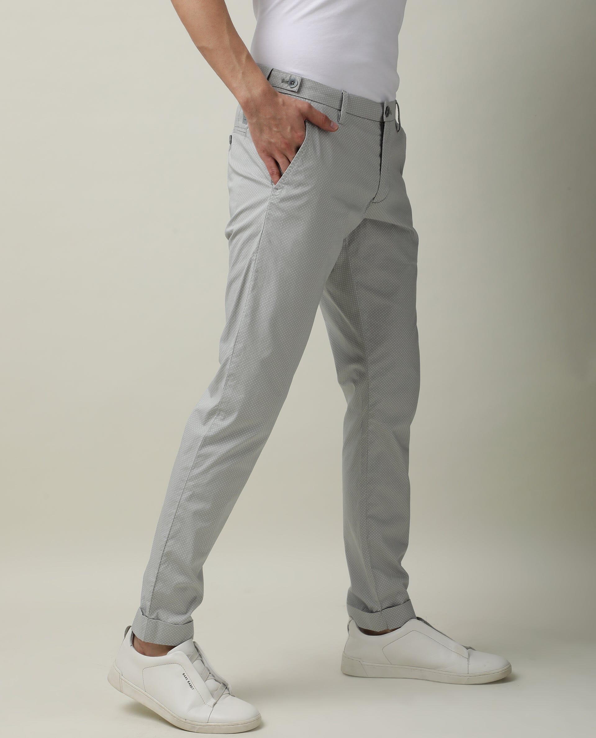 Men's Grey Casual Slim Fit Printed Trouser