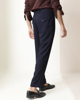 Men's Navy Casual Slim Fit Solid Trouser